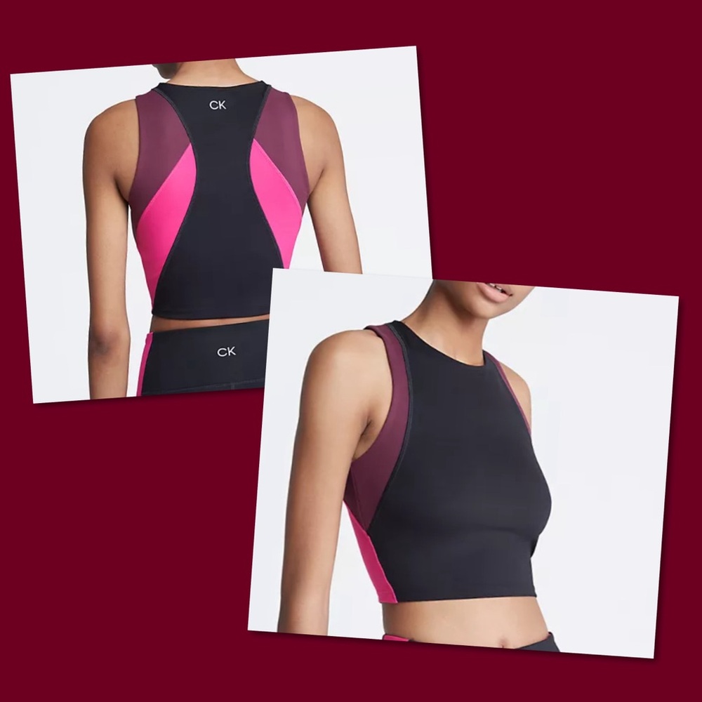 NWT- Women’s Calvin Klein Performance Tank Size XL Black Colorblock Crop tank